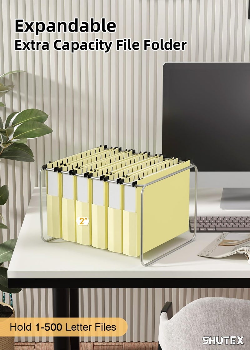 SHUTEX Extra Capacity Plastic Hanging File Folders,12 Pack Reinforced Hang Folder, Heavy Duty File Folders for Filing Cabinet for Bulk Files/Medical Charts, File Folders & Accessories(Cream Yellow) - Image 4